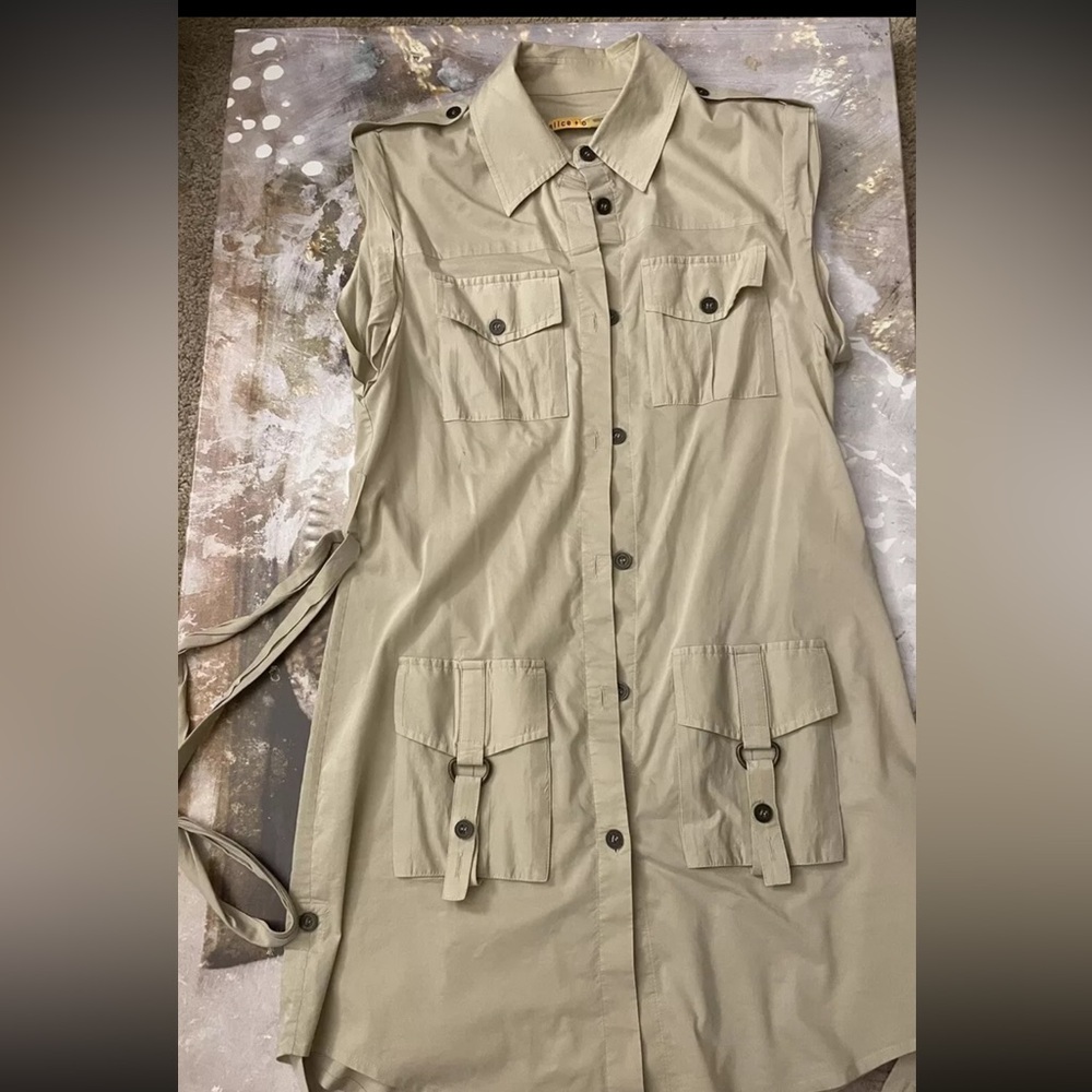 Alice + Olivia Khaki Sleeveless Mini Dress